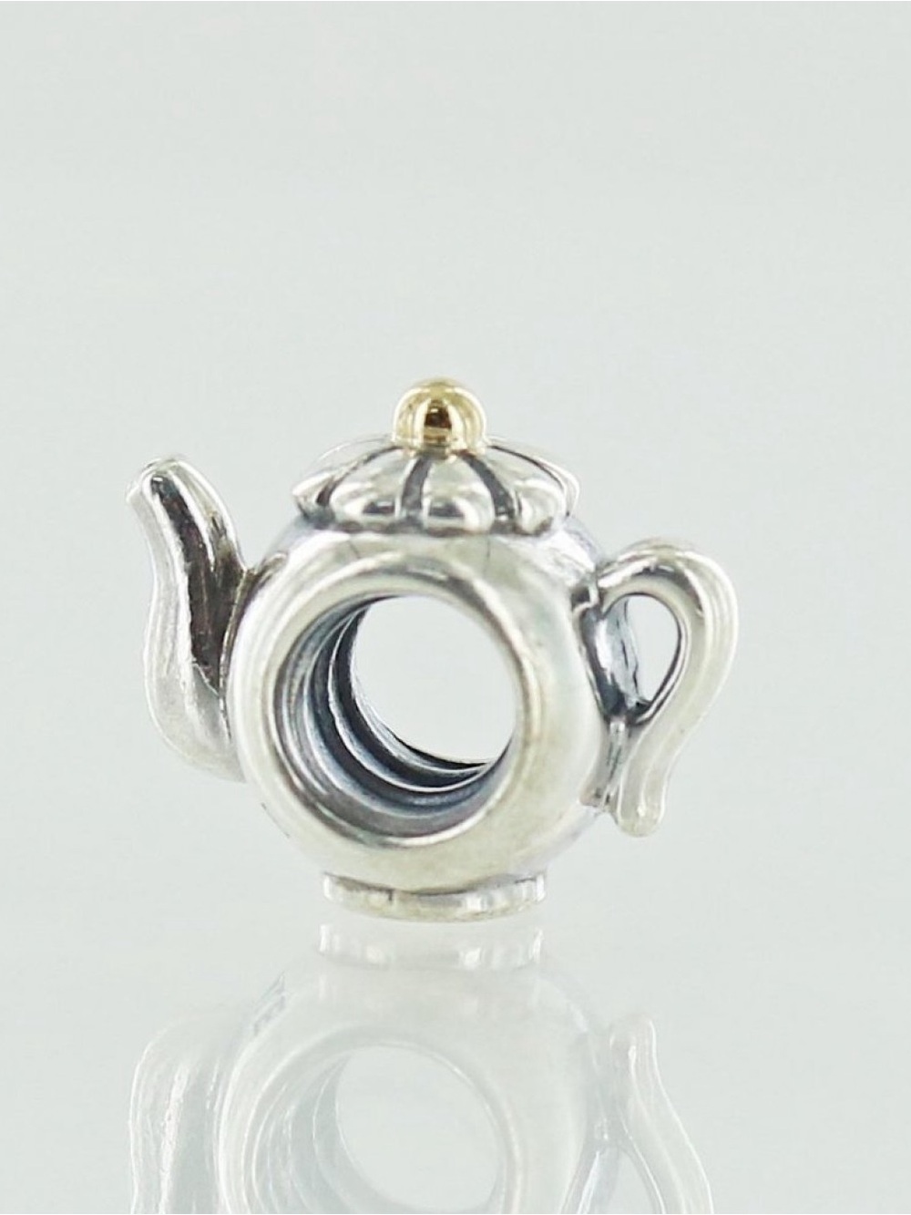 Retired Pandora Silver Teapot Charm with 14K  Gold Accent